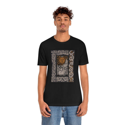 The Sun Tarot Shirt - Vintage Tarot Design - Black Unisex Jersey Short Sleeve Tee