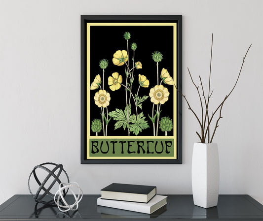 Art Nouveau Poster Floral Print Bohemian Print Large Artwork - Buttercups Vintage