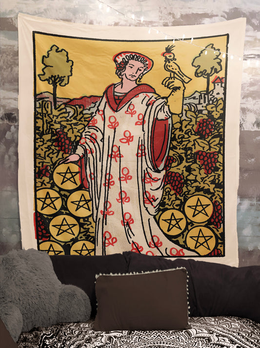 Nine of Pentacles Tarot Card Tapestry - Rider Waite Design