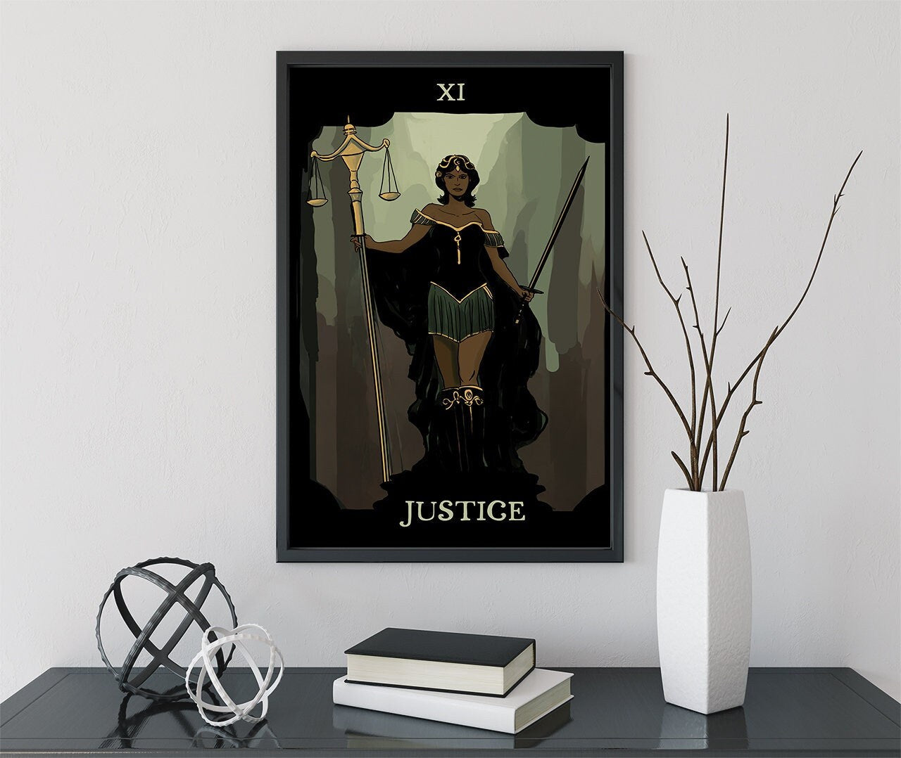 Justice - Tarot Card Print from the Green Menagerie Tarot - Tarot Card The Black Woman Tarot Card The Justice Card Poster, No Frame
