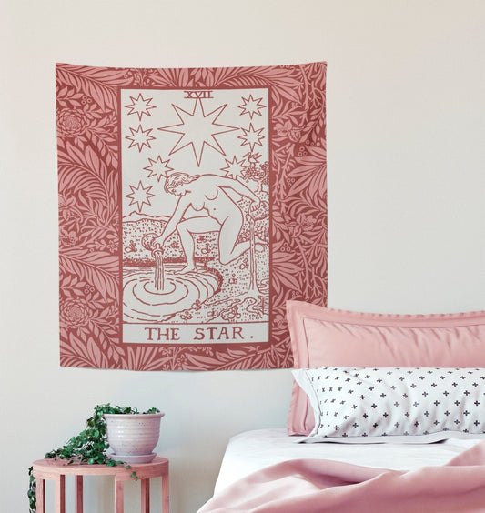 The Star Tarot Card Tapestry, Pink Floral Design