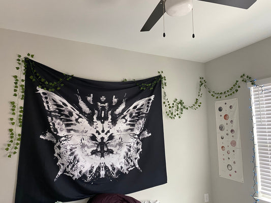 Butterfly Inkblot Tapestry Wall Hanging Black And White Meditation Grunge Hippie by DesignBohemian