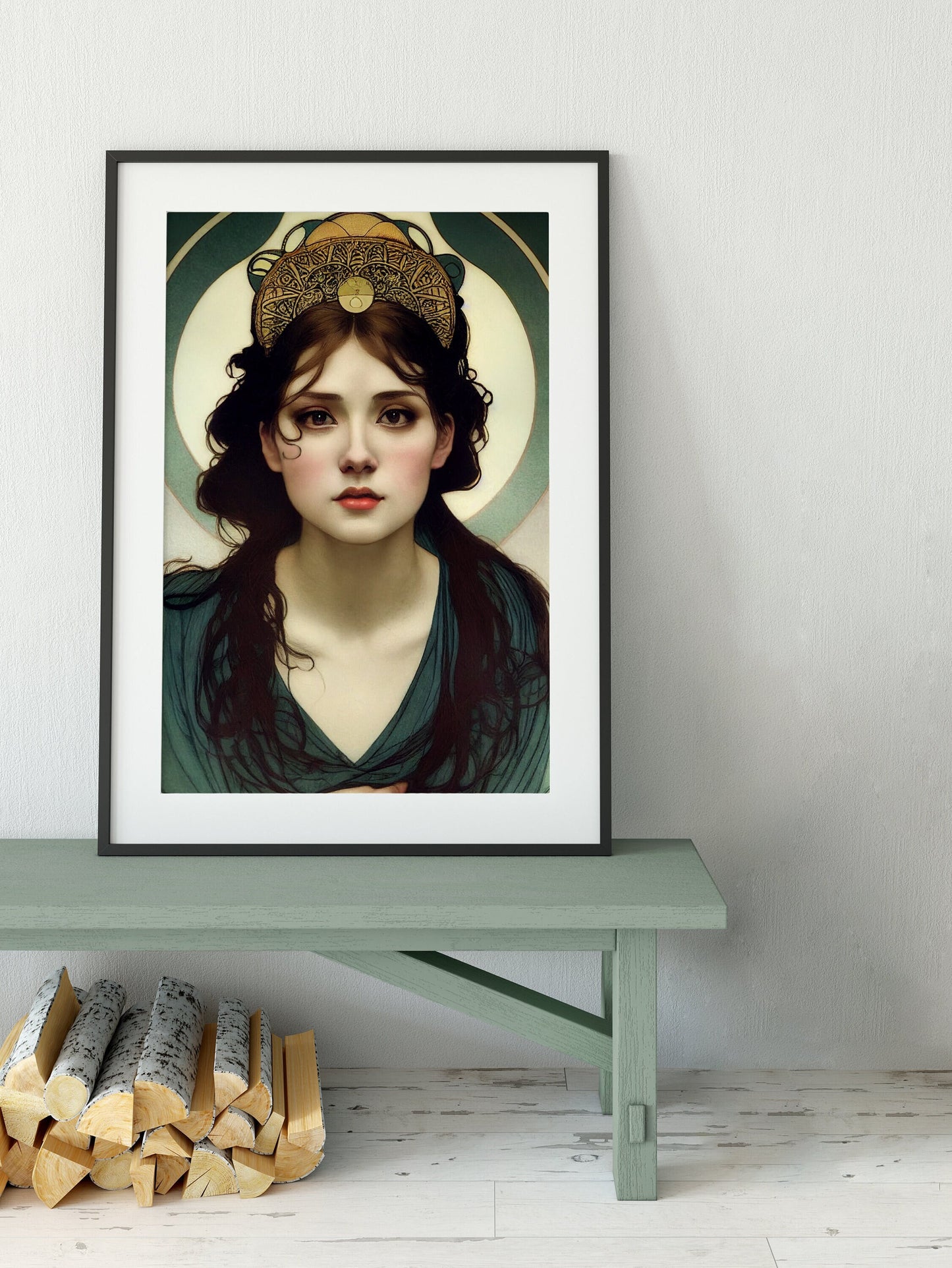Art Nouveau - Goddess - Green Poster Bohemian - Goddess Print Large Artwork - Persephone