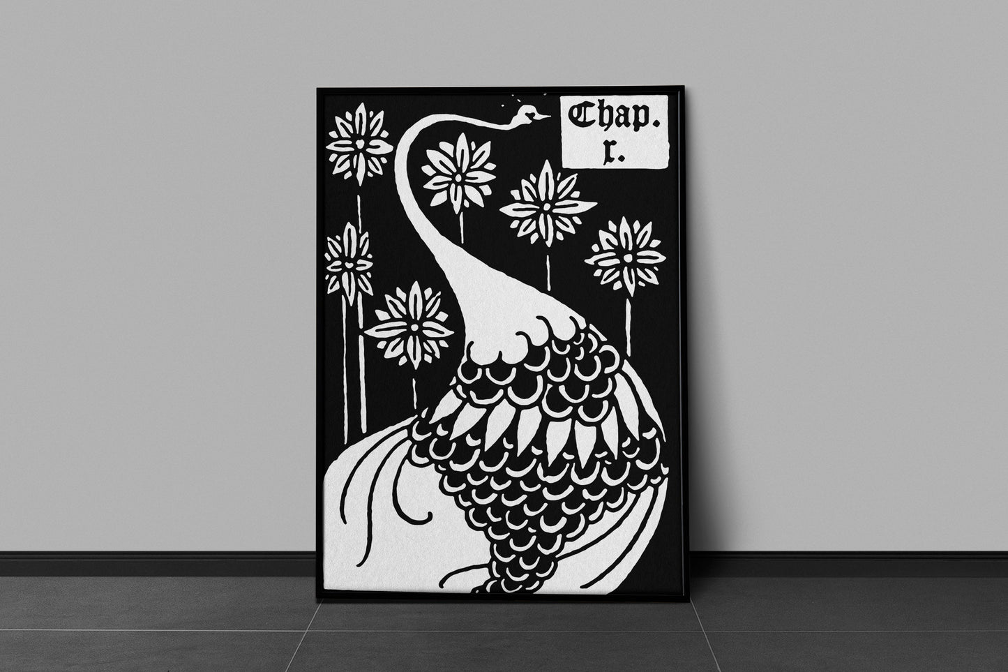 Vintage Peacock Print - Aubrey Beardsley - Art Nouveau Poster Floral Print Bohemian Print Large Artwork - Black and White
