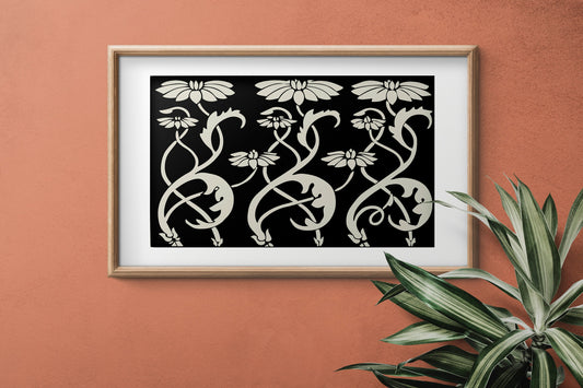 Aubrey Beardsley - Vintage Floral - Ornamental Art Nouveau - Floral - Vintage Black and Beige Print