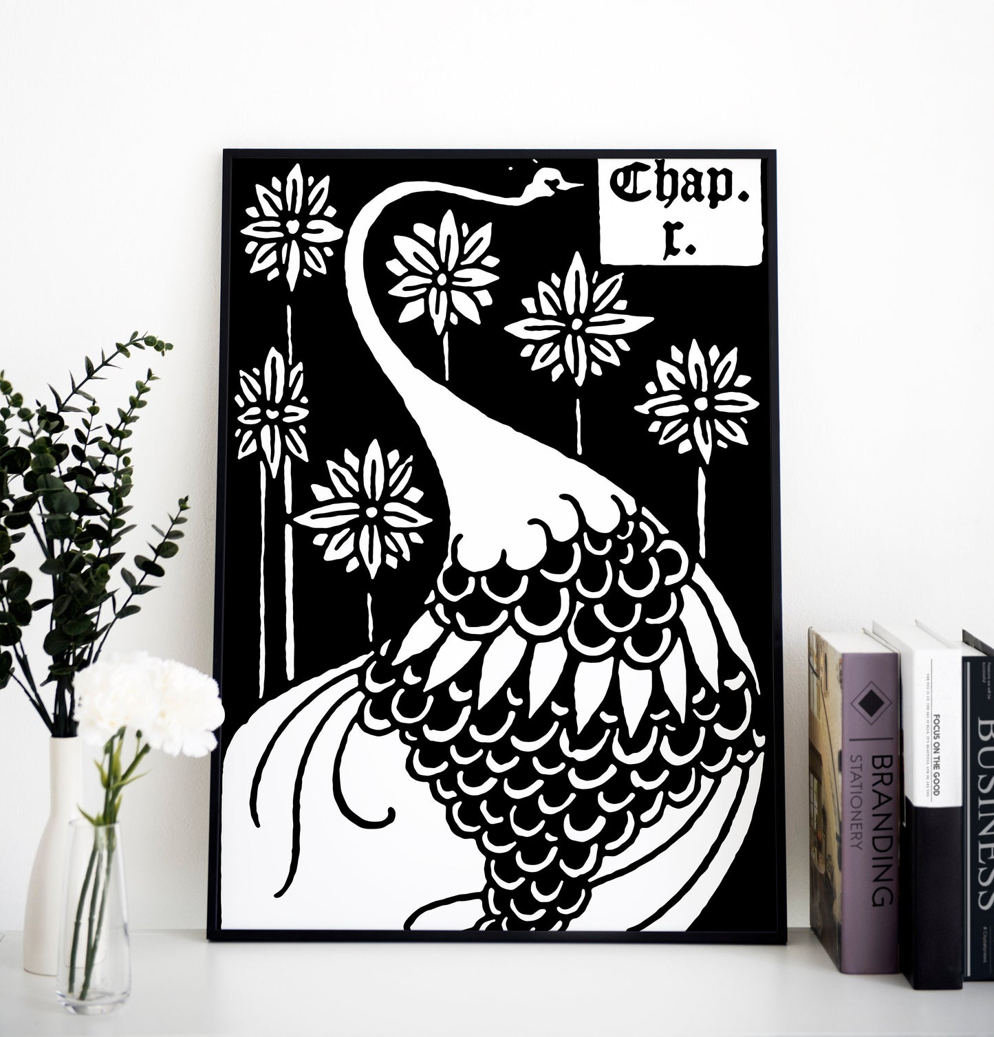Vintage Peacock Print - Aubrey Beardsley - Art Nouveau Poster Floral Print Bohemian Print Large Artwork - Black and White