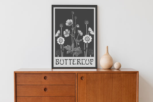 Art Nouveau Poster Floral Print Bohemian Print Large Artwork - Buttercups Vintage