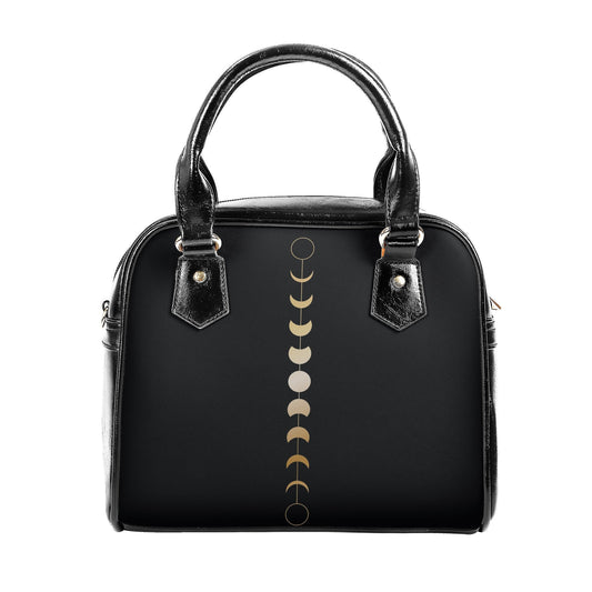 Moon Phase Handbag - Gold Moon Phase - Black Adjustable Shoulder Handbag