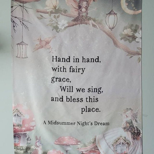 Fairy Tapestry - Shakespeare Quote - Midsummer Nights Dream - Childrens Room Wall Hanging by DesignBohemian