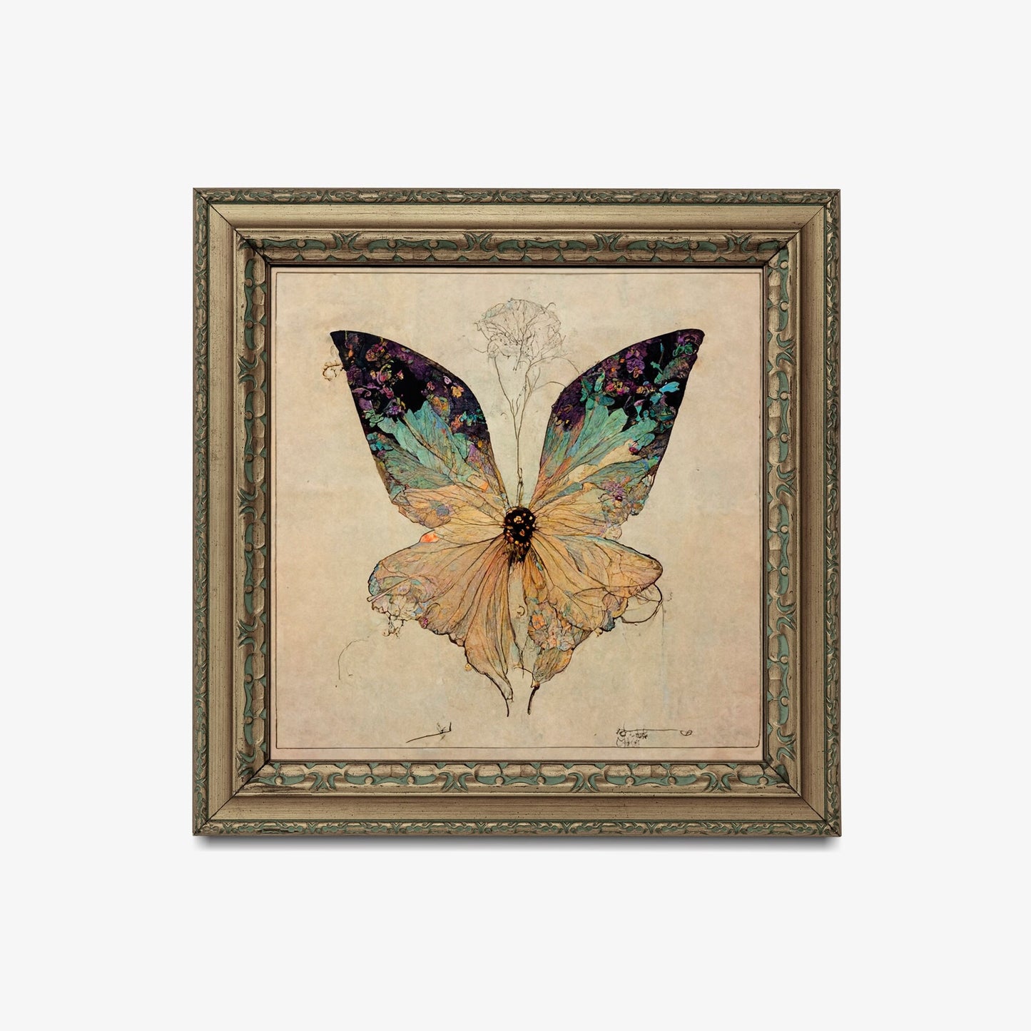 Whimsigoth Butterfy - Art Nouveau - Moody Art Print- Square - For Your Sacred Space - Nature - Esoteric