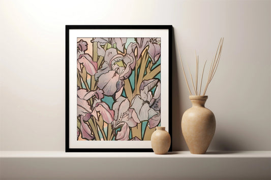 Vintage Mucha Floral Print - Lillies - Art Nouveau - Poster Floral Large Artwork - Lavender Floral
