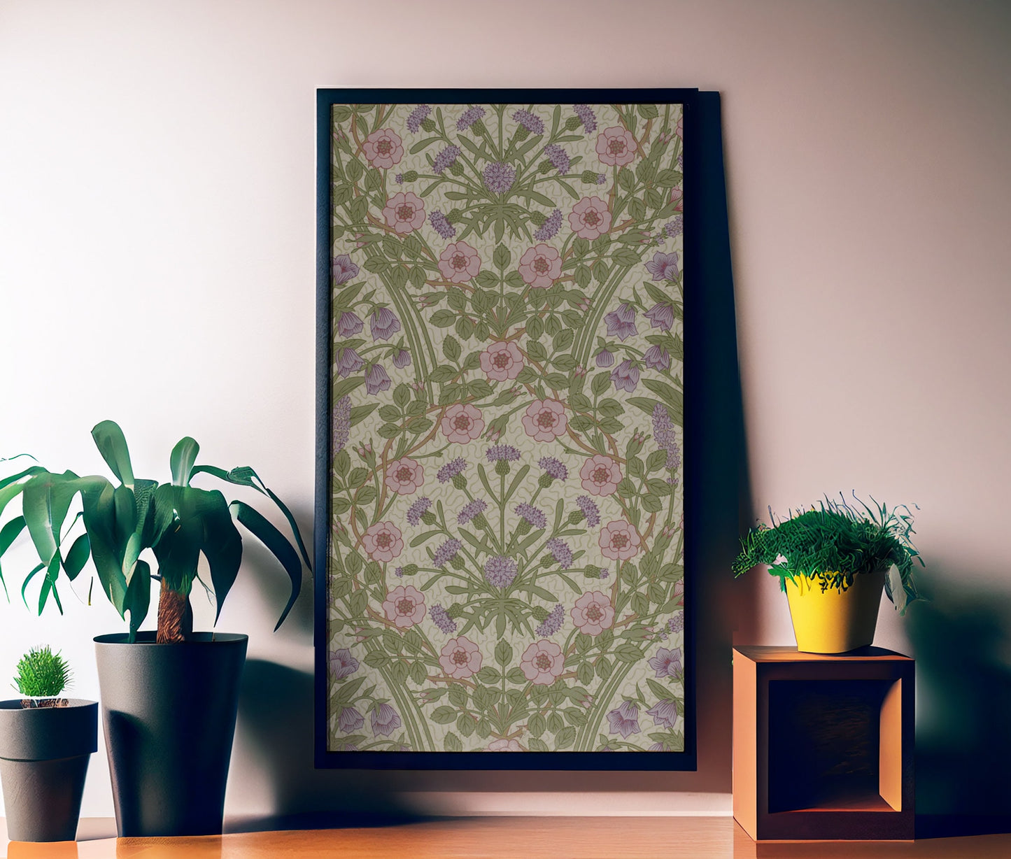 Vintage Green Floral Art Nouveau Print - Green Art Nouveau Poster Bohemian Print Large Artwork - Pink and Green - Long Poster