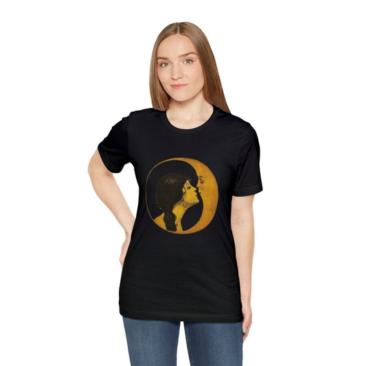 Art Nouveau Shirt - Woman Kissing Moon tshirt - Black - Unisex Jersey Short Sleeve Tee