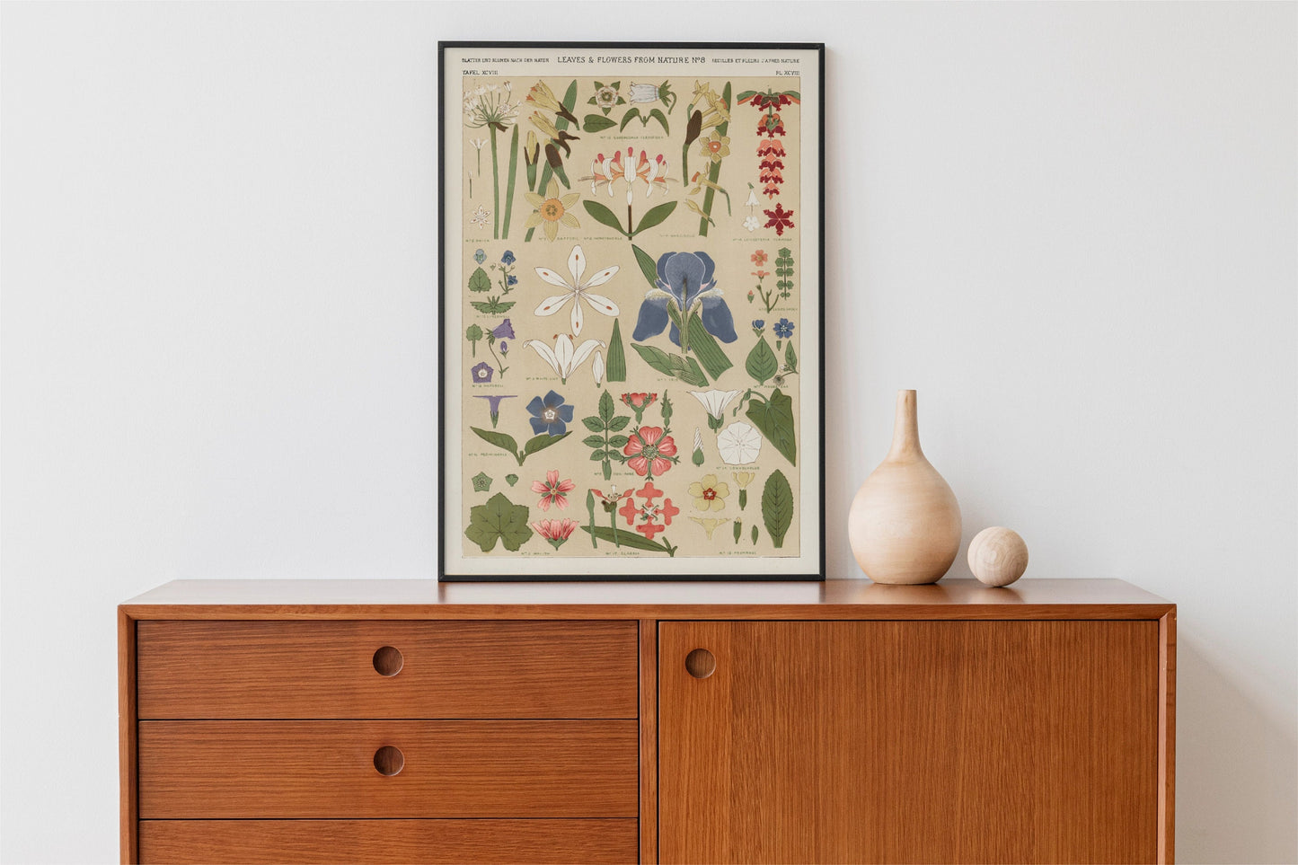 Art Nouveau Botanical Poster - Neutral Floral Print Bohemian Print - Beige - Leaves and Flowers From Nature - Ornament