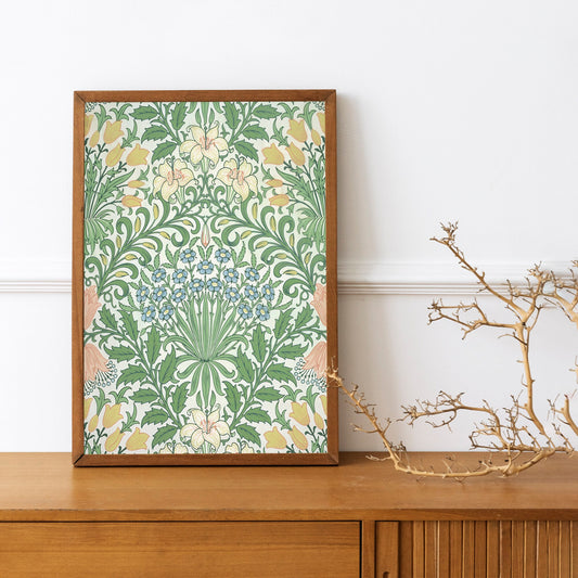 Art Nouveau Floral Poster - Green and Yellow Vintage - Floral Print Bohemian Print