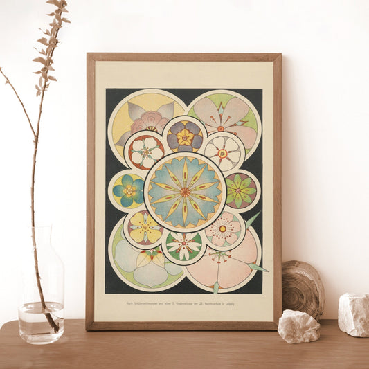 Art Nouveau Poster Neutral - Mandalas - Floral Print Bohemian Print Large Artwork Beige Vintage