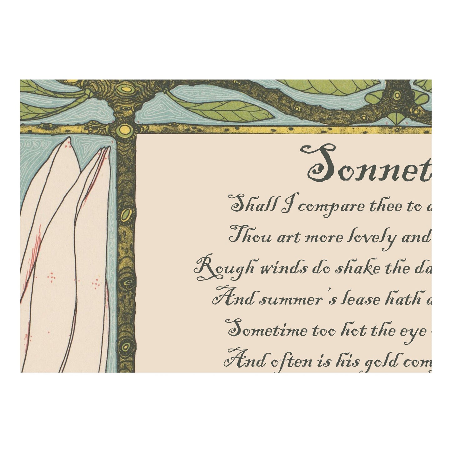 Shakespeare Poem - Sonnet 18 - Anniversary Gift - Quote Bohemian Art - Poem Print - Love Poem - Green and Beige - Customizable
