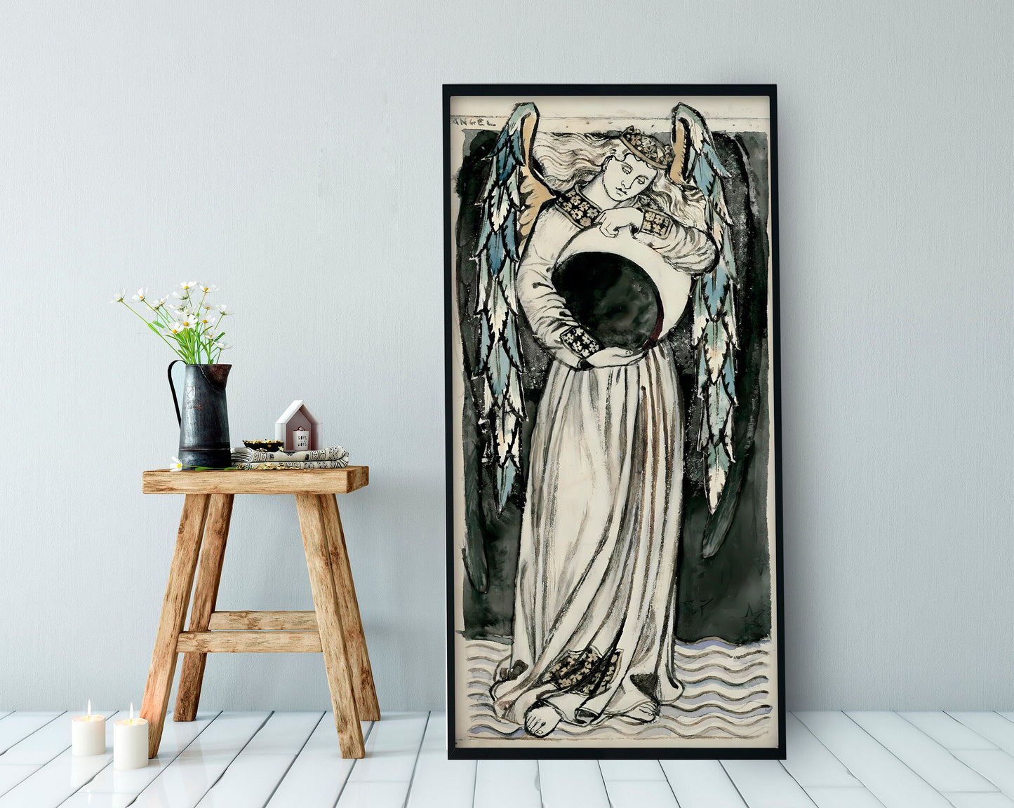 William Morris Angel - Moon - Art Nouveau Print - Blue Vintage Art Nouveau Poster - Bohemian Print - Large Artwork - Night Angel