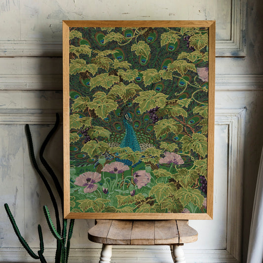 Vintage Peacock Print - Green and Blue - Nouveau Flower Print - Bohemian - Print Large Artwork - Vintage Wallpaper - Floral