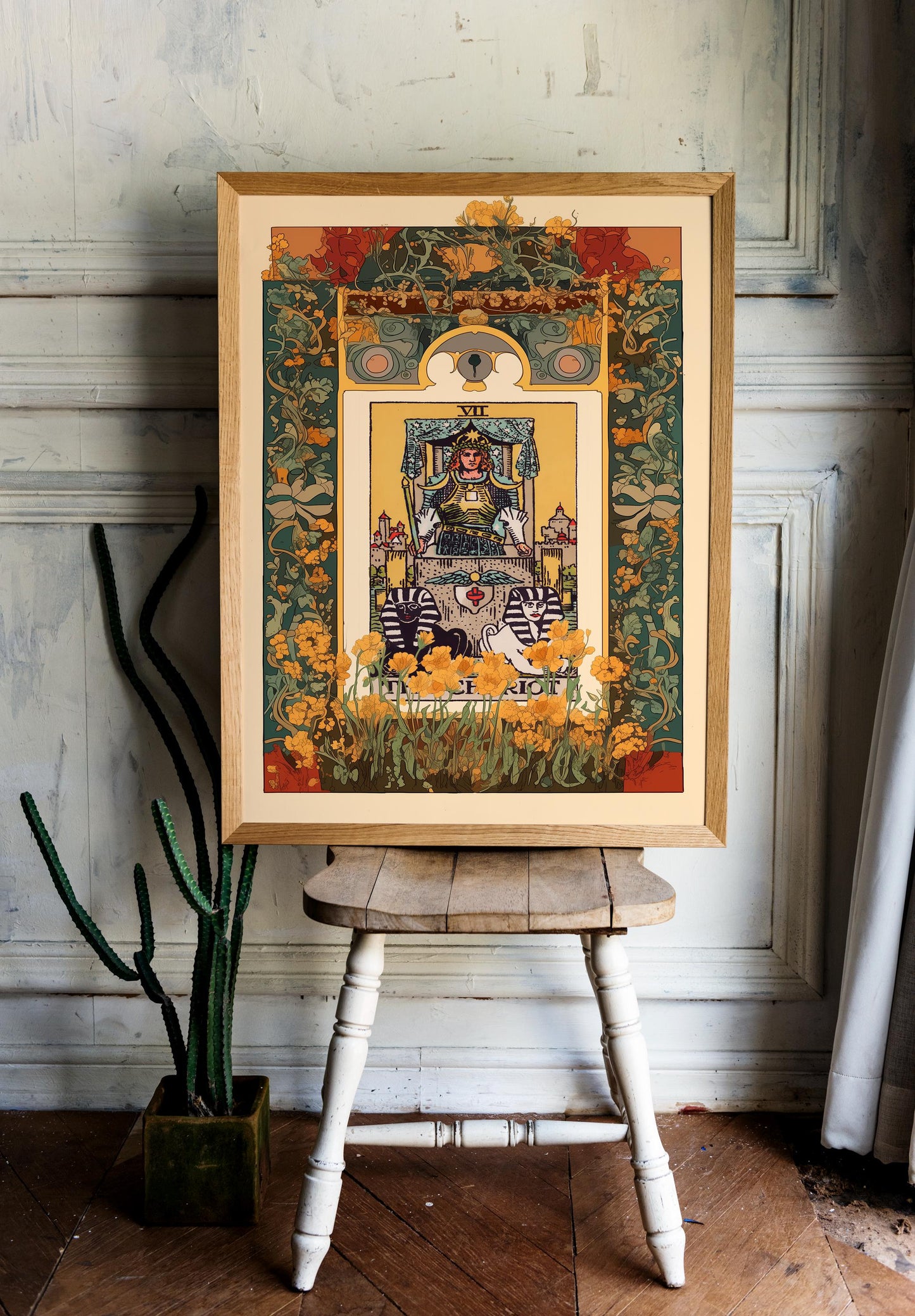The Chariot Card Print - Floral Nouveau Tarot - Unique Tarot Print - Vintage Tarot Art