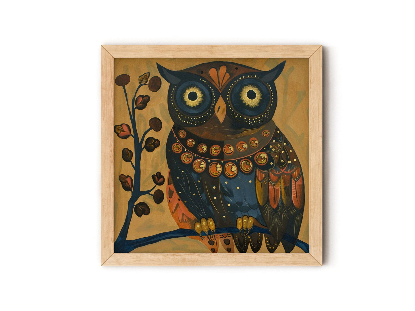 Folk Art Owl Print: Vintage Square Wall Art by DesignBohemian