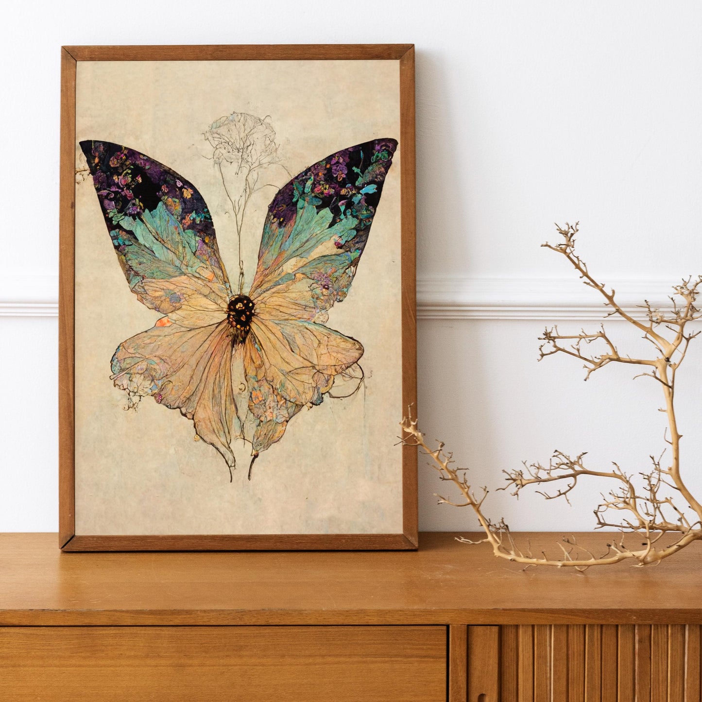 Mucha Butterfly Art - Nouveau Butterfly - Bohemian Print Artwork - Dark Cottagecore Gallery Art Wall Print