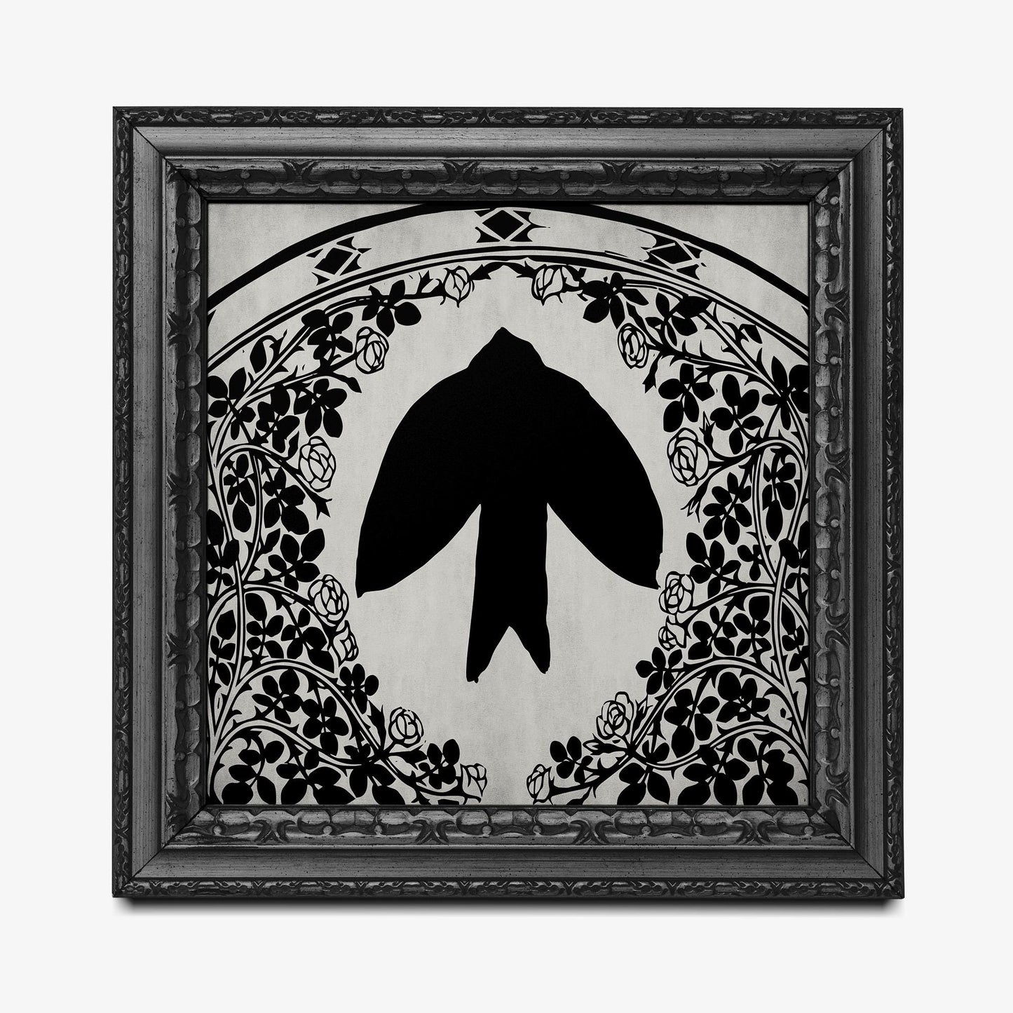 Art Nouveau Crow Print - Goth Print - Bohemian Print - Black and White - Crow with Roses
