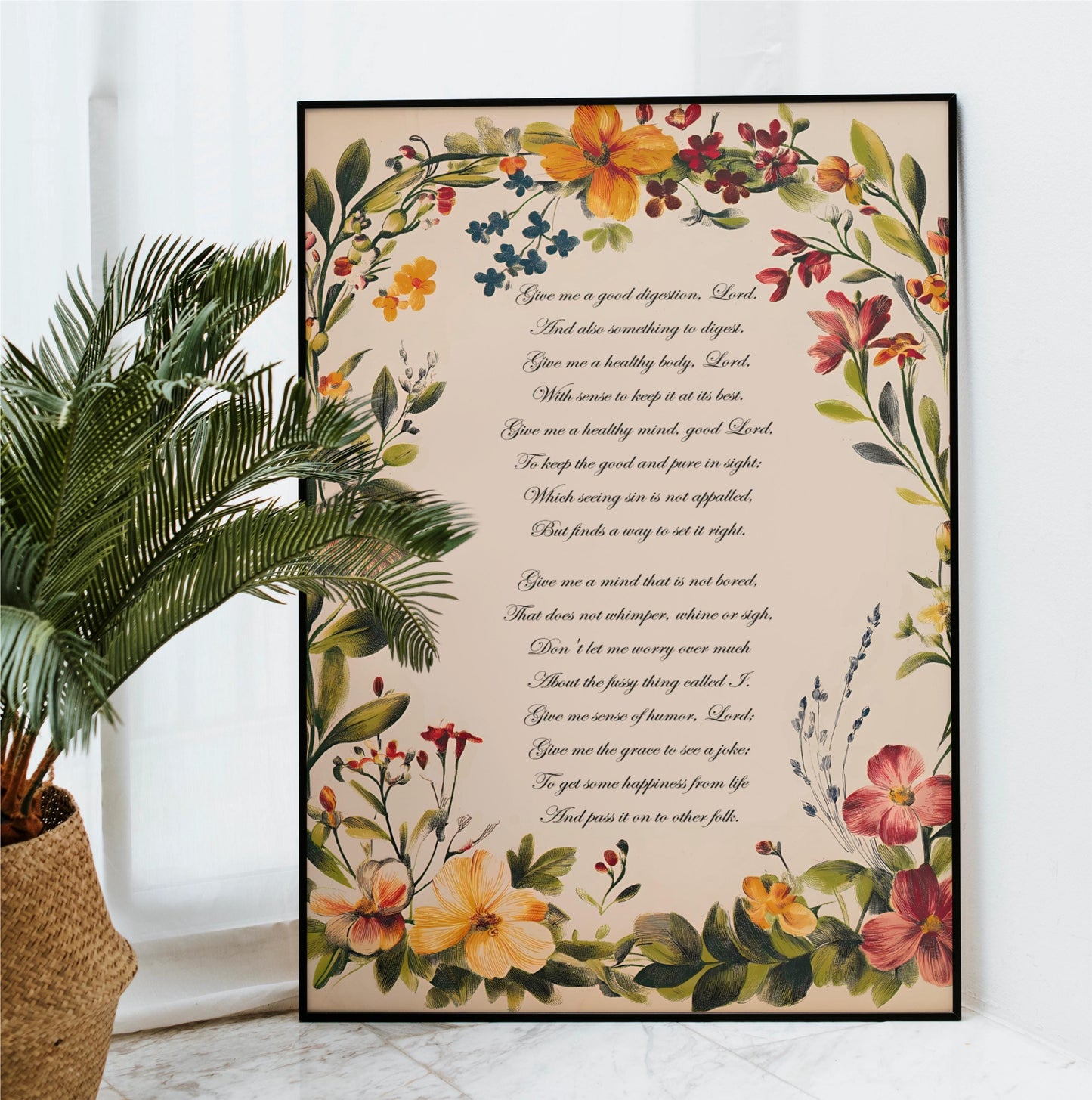 A Prayer Found in Chester Cathedral- Poem Poster - Quote Bohemian Art - Print Poster With Design - Customizable Wording - Vintage Flowers