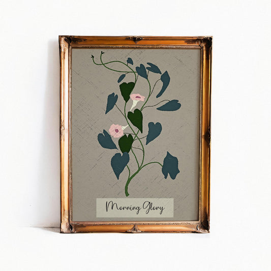 Vintage Morning Glories in Pink and Teal - Floral Print - Light Academia - Whimsigoth - Floral Print Vintage Design