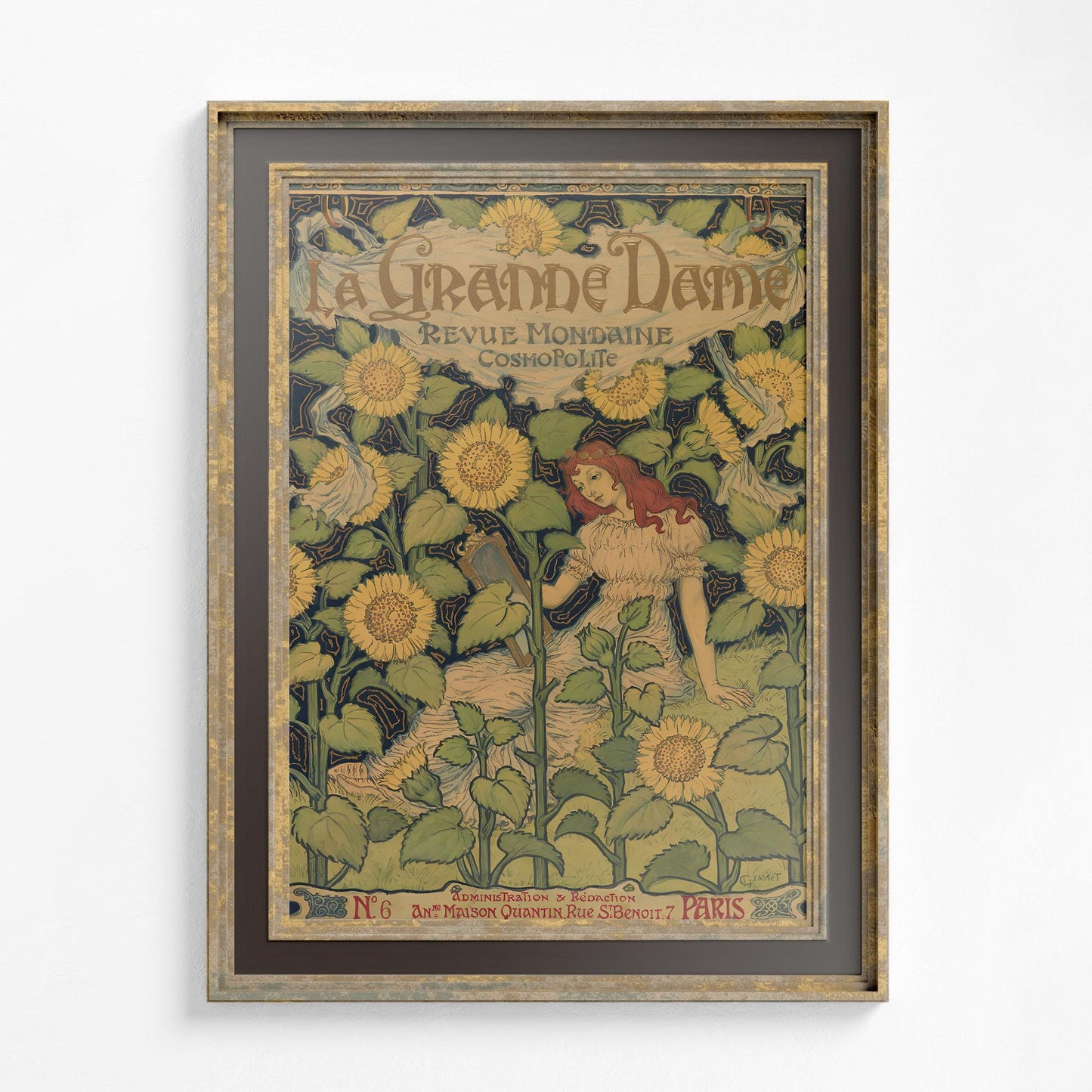 Art Nouveau Sunflowers Print - Vintage Shabby Chic - Vintage Paris, France Poster - Nouveau Design