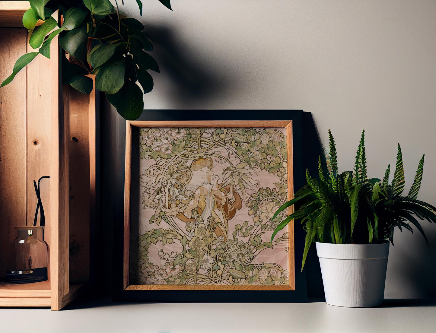 Mucha flowers Painting - Print - Pink and Peach - Art Nouveau Floral- Mandala Square - For Your Sacred Space