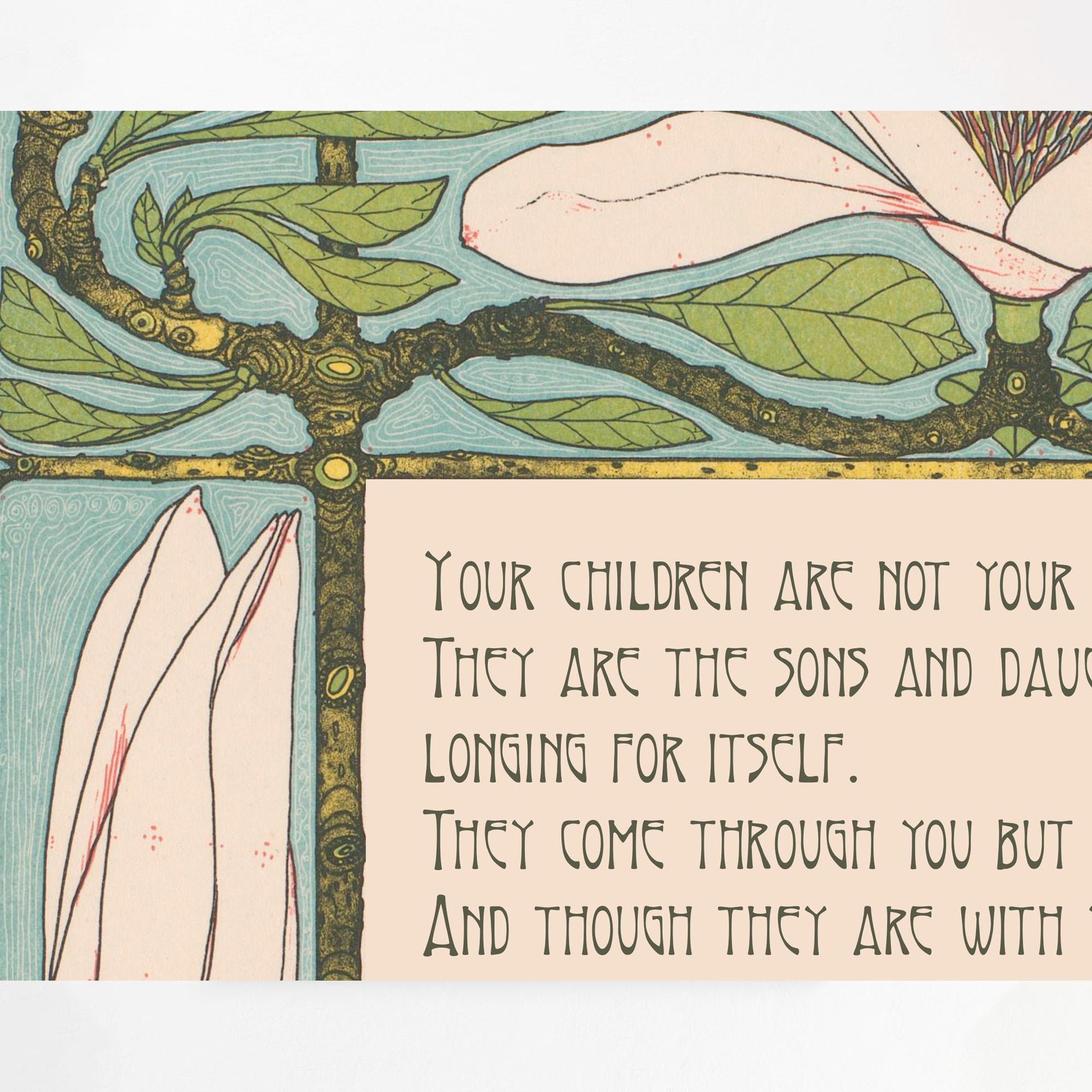 Kahlil Gibran Poem Print: On Children - Green & Beige Art Poster