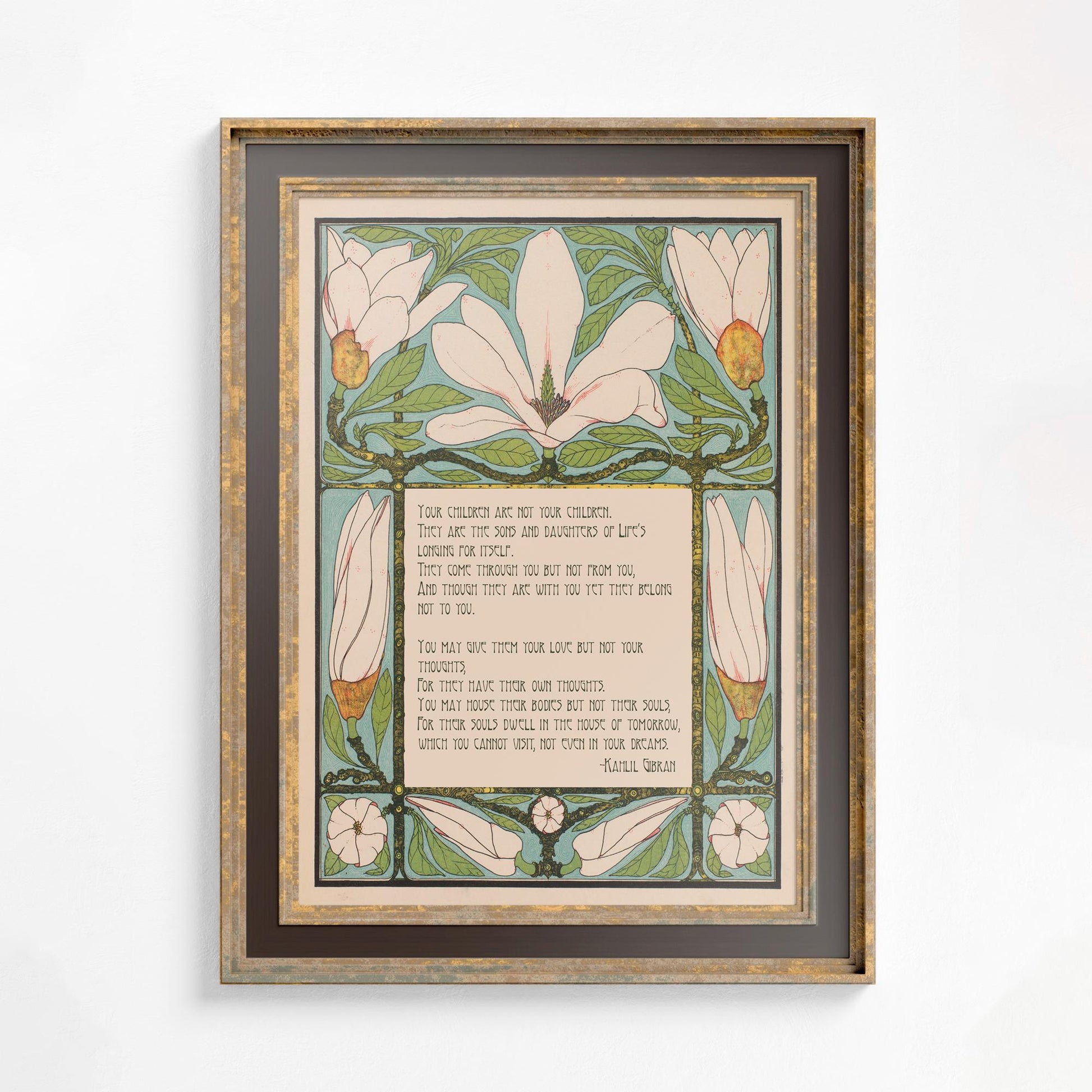 Kahlil Gibran Poem Print: On Children - Green & Beige Art Poster