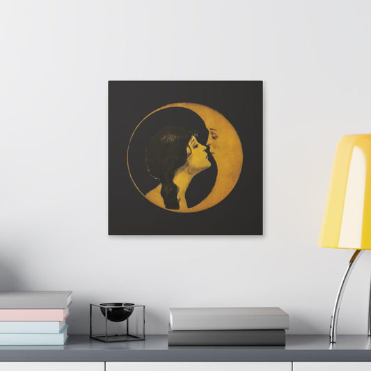 Moonlit Love Canvas Art: Romantic Couple, Bedroom Wall Decor (16x16 inches) by DesignBohemian