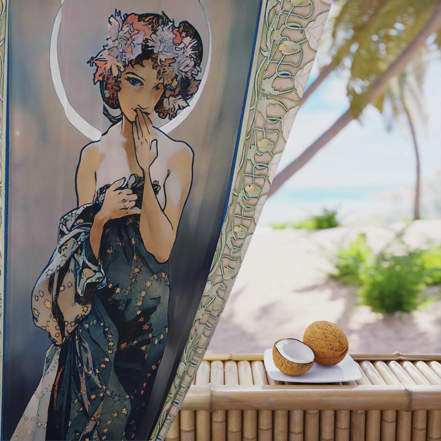 Mucha Curtain - Gypsy Curtain Door Panel Moon Goddess Curtains Nouveau Design Bohemian Art by DesignBohemian