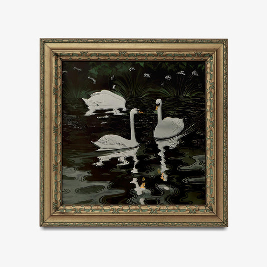 Art Nouveau Swan Art Print: Vintage Birds Painting - Swans in Water