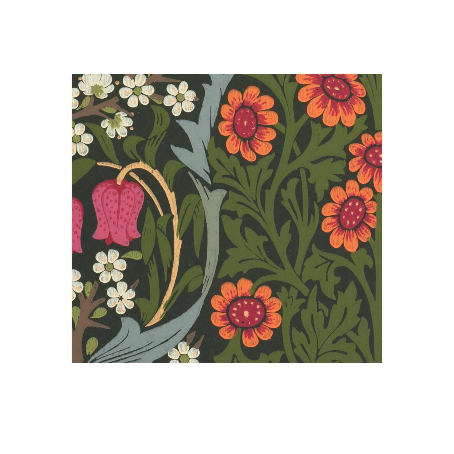Art Nouveau Morris Print: Vintage Floral Square Print - Green and Pink