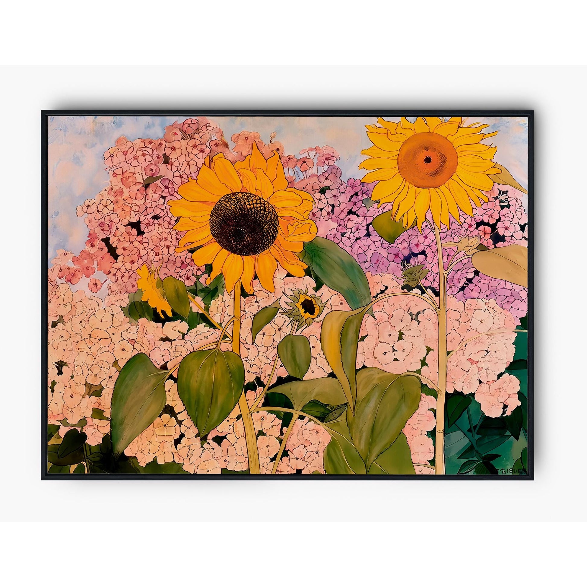 Art Nouveau Sunflowers - Ernest Biéler Painting - Vintage Print - Swiss Art - Orange and Pink