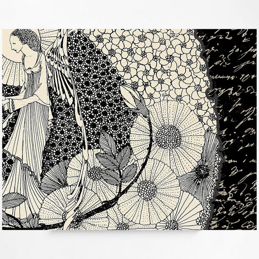 Vintage Fairytale Print: Black and Beige Illustration - Vintage Poster - Art Nouveau
