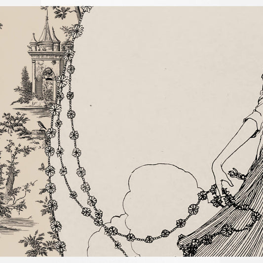 Vintage Fairy Print: Beige Toille Vintage Poster - Art Nouveau