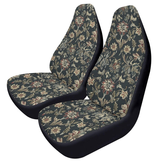 Black Floral Car Seat Covers – Vintage Tapestry Design (Set of 2)