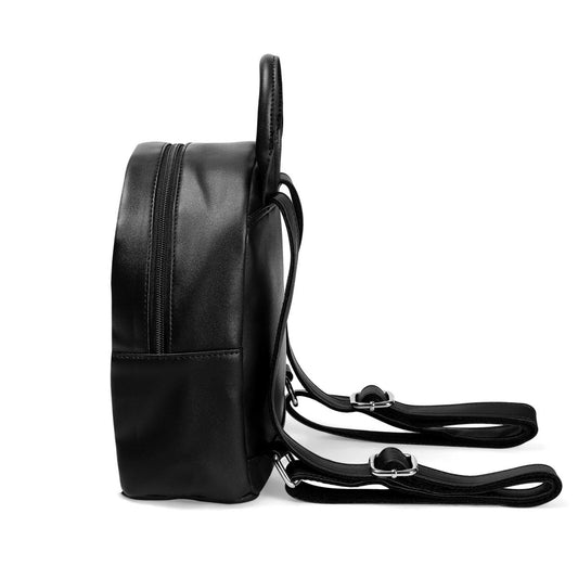 Beige Floral Mini Backpack, Black PU Leather, Vintage Small Travel Bag