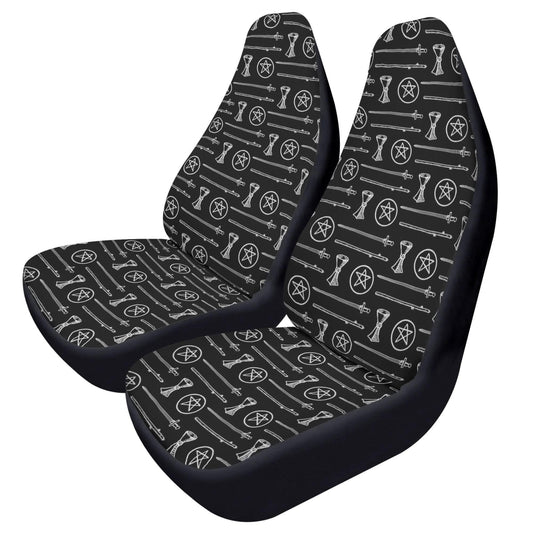 Black White Tarot Elements Car Seat Covers – Mystical Esoteric Symbols (Set of 2)