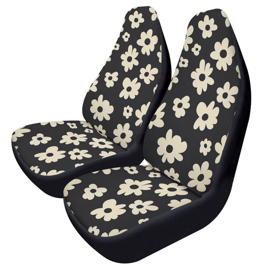 Hippie Gothic Floral Car Seat Covers (2pcs), Black Boho Retro Car Accessories