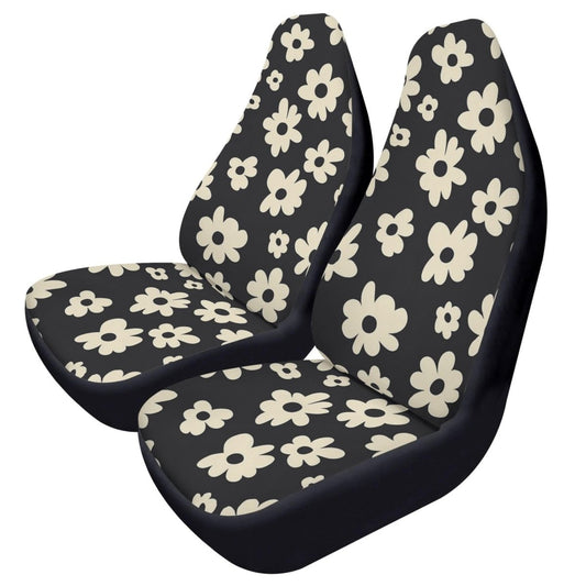 Hippie Gothic Floral Car Seat Covers (2pcs), Black Boho Retro Car Accessories