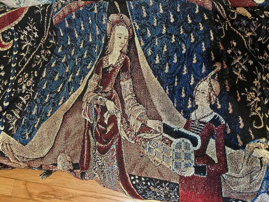 Lady and Unicorn Woven Blanket: Medieval Tapestry, USA Made Cotton by DesignBohemian