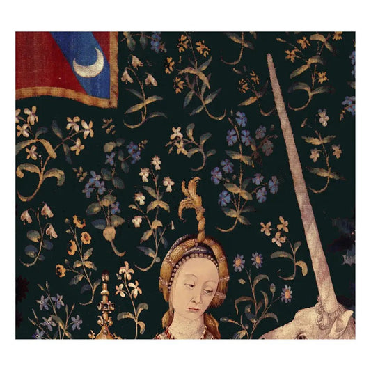 Lady With Unicorn Tapestry: Maroon & Dark Green - Raphael Art by DesignBohemian