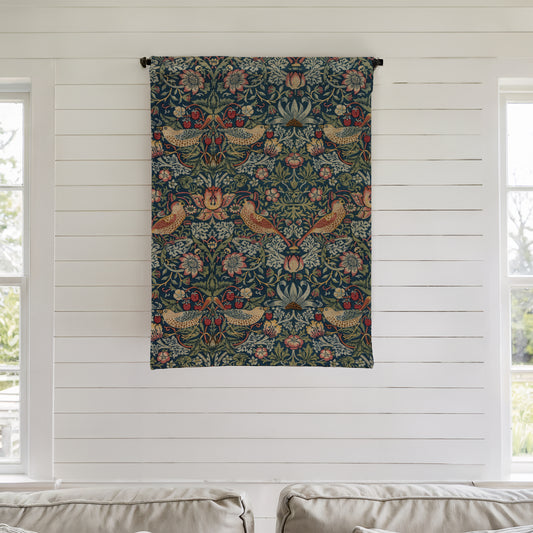 William Morris Woven Wall Tapestry, Floral Hanging Decor, Bird Pattern Art, Home Wall Decor, Cozy Living Room Accent