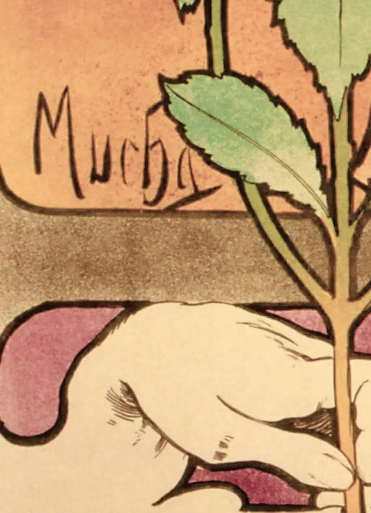 Mucha Art Nouveau Floral Poster Large Beige Pink Green by My Store