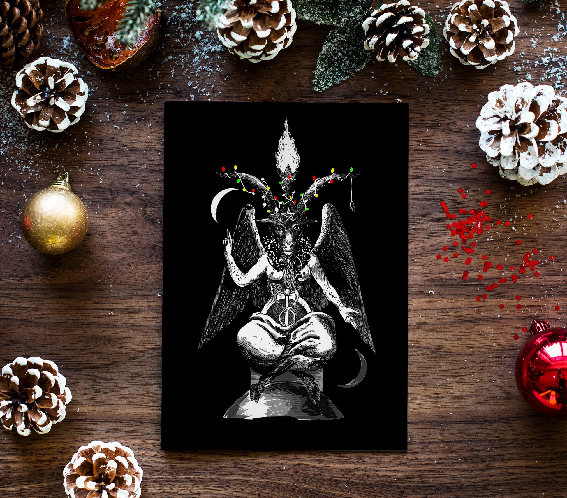 Christmas Cards - Baphomet Christmas Holiday Cards Poster, No Frame